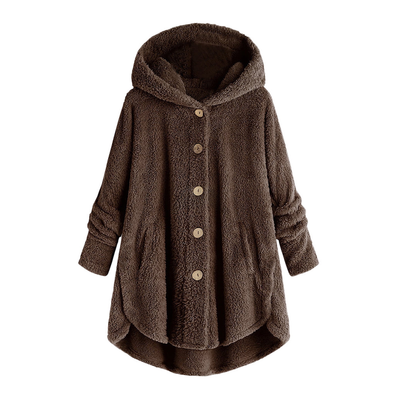 Women's Plush Fleece Soft Midi-Length Jacket with Pockets