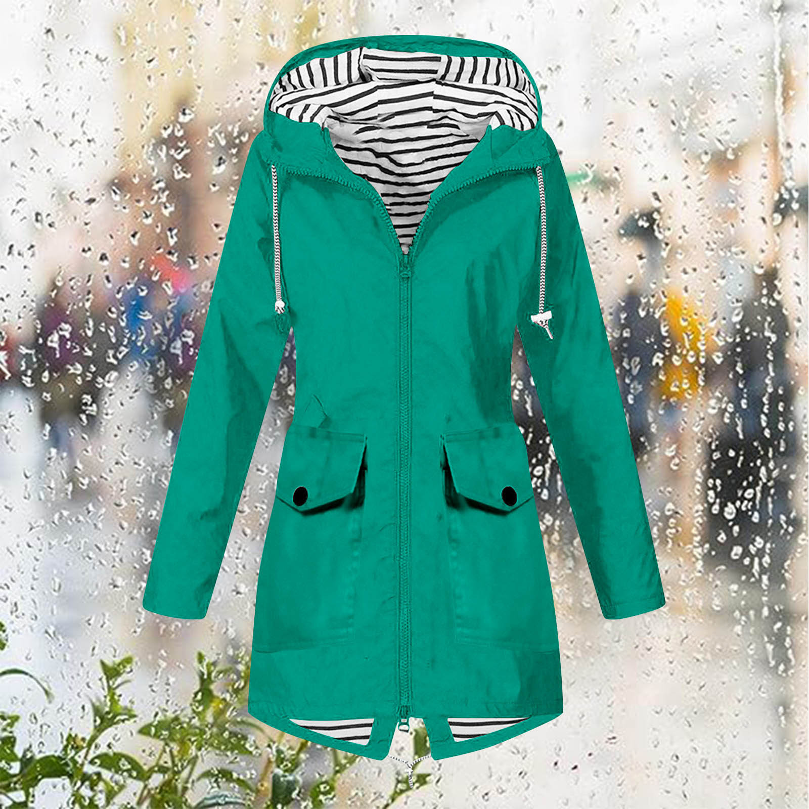 BLTIBY Rain Jacket For Women Zip Hooded Fall Winter Raincoat Waterproof 