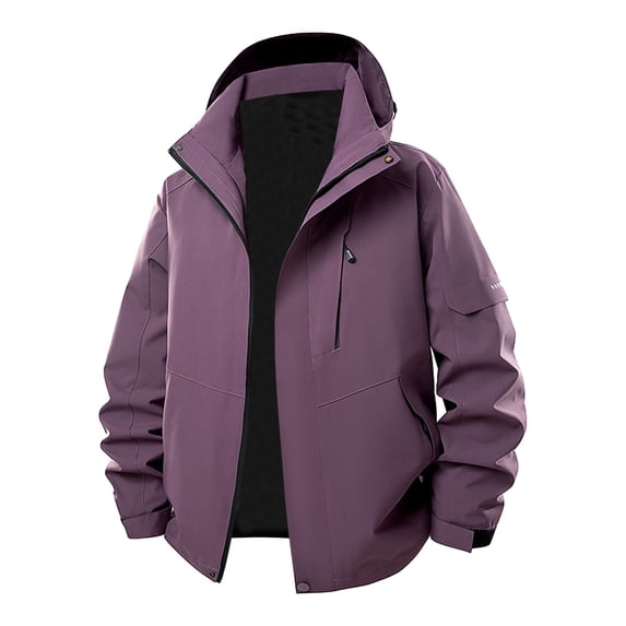 BLTIBY Rain Jacket for Men Oversized Waterproof Zip Up Hooded Raincoat Fall Winter Long Sleeve Windbreaker with Pockets Purple XXL