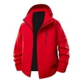 thumbnail image 1 of BLTIBY Rain Jacket for Men Oversized Waterproof Zip Up Hooded Raincoat Fall Winter Long Sleeve Windbreaker with Pockets Red XXL, 1 of 9