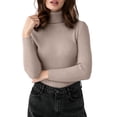 thumbnail image 1 of BLTIBY Ribbed Kitted Tops for Women Long Sleeve High Neck Fall Winter Slim Fit Blouse Pullover Fashion Layer Sweater Khaki Free Size, 1 of 9