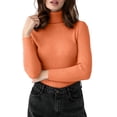 thumbnail image 1 of BLTIBY Ribbed Kitted Tops for Women Long Sleeve High Neck Fall Winter Slim Fit Blouse Pullover Fashion Layer Sweater Orange Free Size, 1 of 9