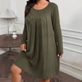 thumbnail image 1 of BLTIBY Ribbed Knit Dresses for Women Long Sleeve Casual Spring Round Neck Dresses Plus Size Flowy Dress Pleated Fashion Clothes Army Green XXL, 1 of 7