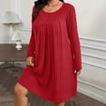 thumbnail image 1 of BLTIBY Ribbed Knit Dresses for Women Long Sleeve Casual Spring Round Neck Dresses Plus Size Flowy Dress Pleated Fashion Clothes Red 3XL, 1 of 9