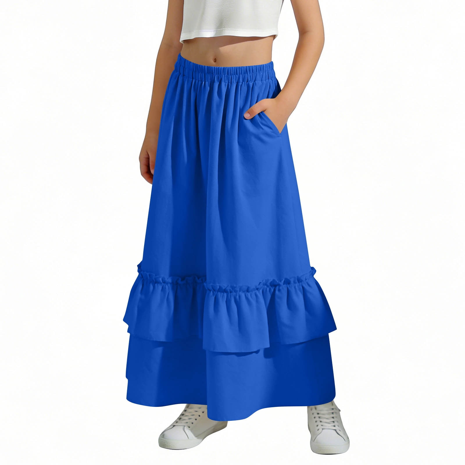 BLTIBY Ruffle Tiered Flowy Maxi Skirt for Girls Summer Boho Elastic ...