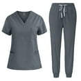 thumbnail image 1 of BLTIBY Scrubs for Women Set 2025 Summer Medical Uniform Stretch Short Sleeve V-Neck Scrub Top & Jogger Pant with 8 Pockets Gray M, 1 of 2