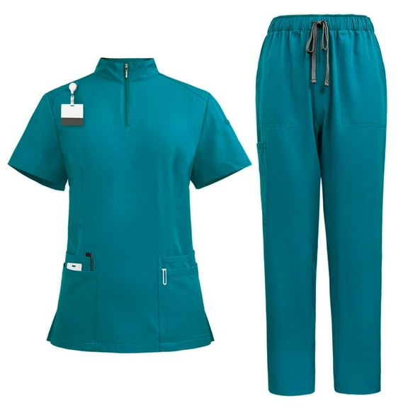 BLTIBY Scrubs for Women Set Summer Medical Uniform Stretch Short Sleeve V-Neck Scrub Top & Jogger Pant with Pockets 2025 Green XL