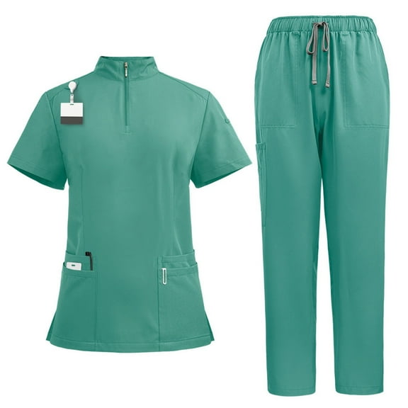 BLTIBY Scrubs for Women Set Summer Medical Uniform Stretch Short Sleeve V-Neck Scrub Top & Jogger Pant with Pockets 2025 Mint Green S