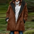 thumbnail image 1 of BLTIBY Sherpa Fleece Lined Jacket for Women Hoodies Plus Size Winter Warm Shearling Horn Button Coat Warm Casual Loose Hooded Coat with Pockets Coffee 3XL, 1 of 6