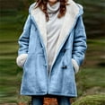 thumbnail image 1 of BLTIBY Sherpa Fleece Lined Jacket for Women Hoodies Winter Warm Shearling Horn Button Coat Warm Casual Loose Hooded Coat with Pockets Light Blue L, 1 of 7