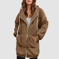 thumbnail image 1 of BLTIBY Sherpa Jacket Women 2024 Casual Solid Colour Fashion Long Sleeve Drawstring Full Zip Padded Coats Fuzzy Fleece Hooded Outwears Khaki S, 1 of 7