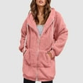 thumbnail image 1 of BLTIBY Sherpa Jacket Women 2024 Casual Solid Colour Fashion Long Sleeve Drawstring Full Zip Padded Coats Fuzzy Fleece Hooded Outwears Pink 5XL, 1 of 7