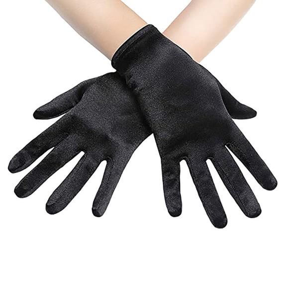 BLTIBY Short Satin Gloves for Women Silk Opera Wedding Bridal Gloves Tea Party Banquet Costume 1920s Flapper Accessories Black Free Size