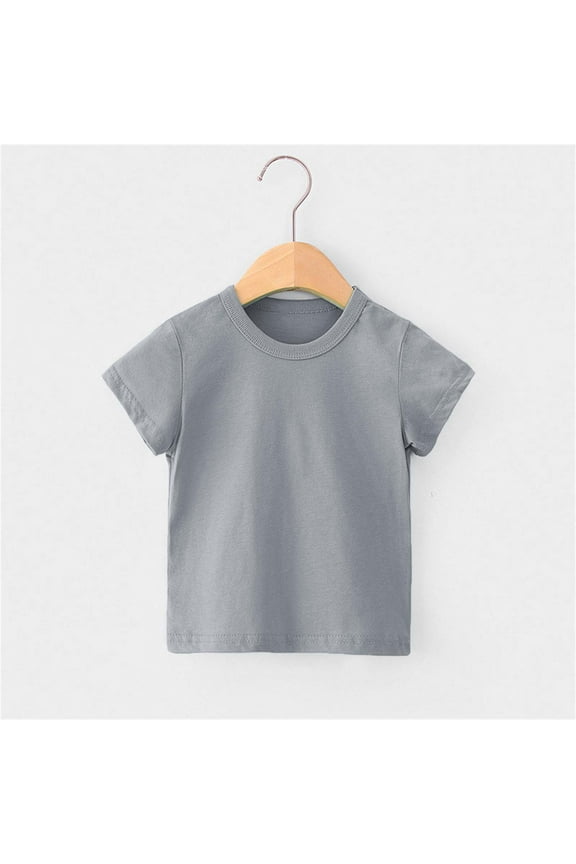 Short Sleeve Tops for Girls Boys Summer Round Neck Solid Color Cotton T-Shirt Trendy Lightweight Pullover Blouse Gray 8-9Years
