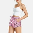thumbnail image 1 of BLTIBY Shorts for Women 2025 Solid Colour Imitation Leather Pants Nightclub Drawstring Metal Reflective Trousers Hot Shorts with Pockets Pink XL, 1 of 5