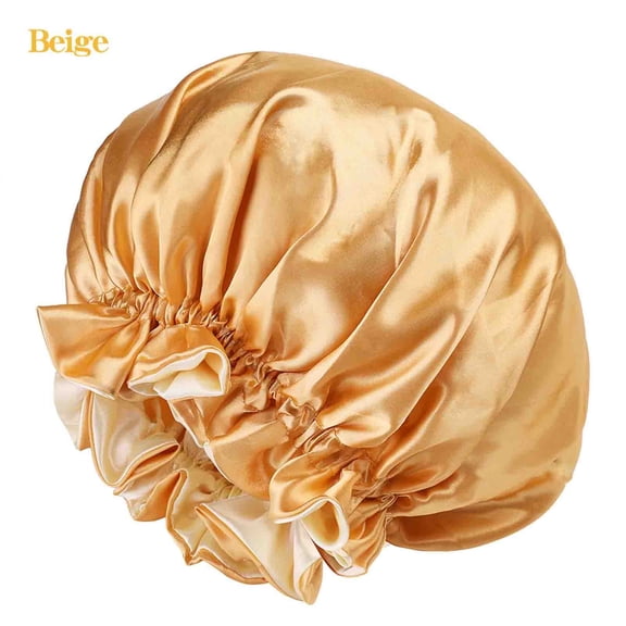BLTIBY Shower Caps Reusable Shower Cap for Women Double Layer Waterproof Hair Cap Silk Satin Bonnet for Girls Spa Home Salon Use Beige Free Size