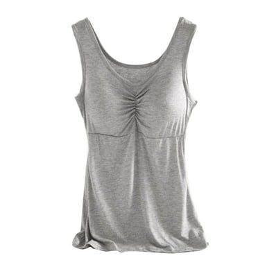 BLTIBY Sleepwear Nightgowns for Women Sleeveless V Neck Modal Night Gown with Chest Pad Pullover Soft Night Shirt Lightweight Sleep Shirts Gray Free Size