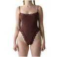 thumbnail image 1 of BLTIBY Sleeveless Bodysuit for Women Square Neck Solid Color Lace Thong Spaghetti Strap Jumpsuit Tummy Control Seamless Shapewear Fashion Basic Bodysuits Coffee XL, 1 of 4