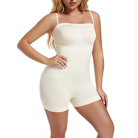 BLTIBY Sleeveless Bodysuit for Women Solid Color Shorts Jumpsuit Tummy Control Seamless Shapewear Fashion Bodysuits with Removable Strap White L