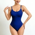 thumbnail image 1 of BLTIBY Sleeveless Bodysuit for Women V Neck Solid Color Ribbed Thong Jumpsuit Tummy Control Seamless Shapewear Fashion Bodysuits Blue L, 1 of 9