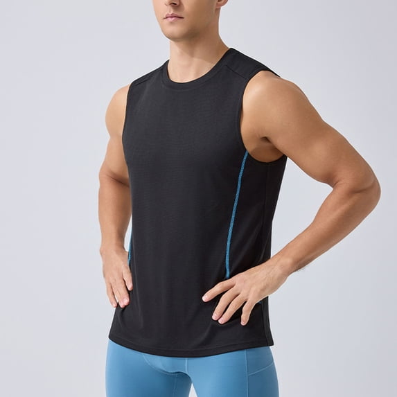 BLTIBY Sleeveless Shirts for Men Stretch Muscle Fit Workout Mesh Tank Tops Bodybuilding Moisture Wicking Tee Black XXL