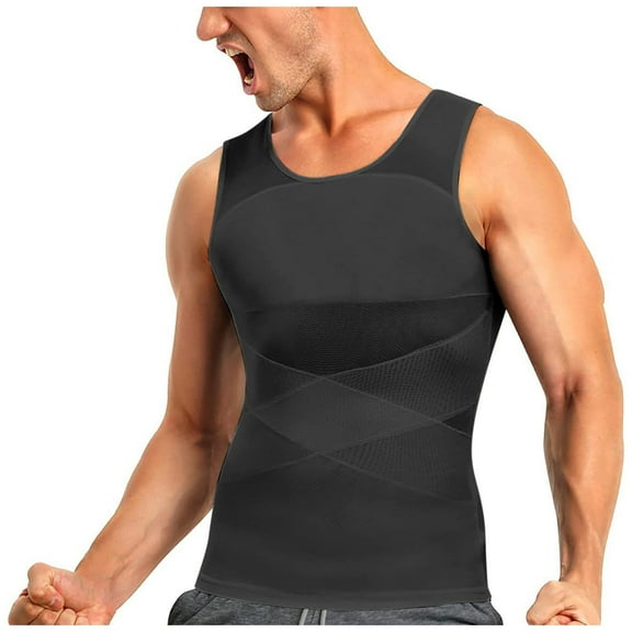 BLTIBY Slimming Vest Tops for Men Tummy Control Body Shaper Sleeveless Chest Gynecomastia T Shirts Waist Trainer Shapewear Tank Top Dark Gray XL