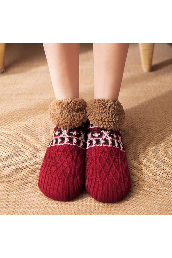 Slipper Socks for Adults Women Men Non Slip Warm House Socks with Grips Winter Thick Fuzzy Cabin Thermal Socks Cozy Gifts for Husband Wife Wine XL