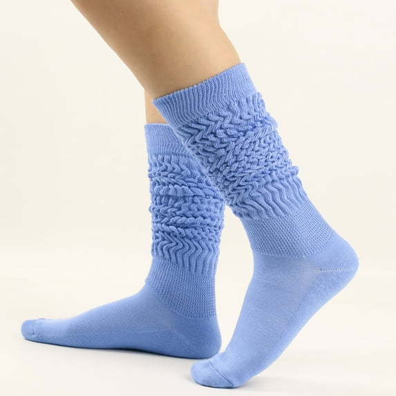 BLTIBY Slouch Socks for Women Men High Crew Knee Long Tube Boots Slouchy Thigh Soft Scrunch Boot 80s Fall Winter Sock Blue 2 Free Size