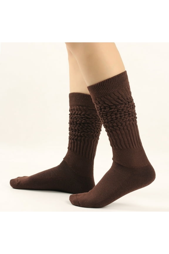 Slouch Socks for Women Men High Crew Knee Long Tube Boots Slouchy Thigh Soft Scrunch Boot 80s Fall Winter Sock Coffee Free Size