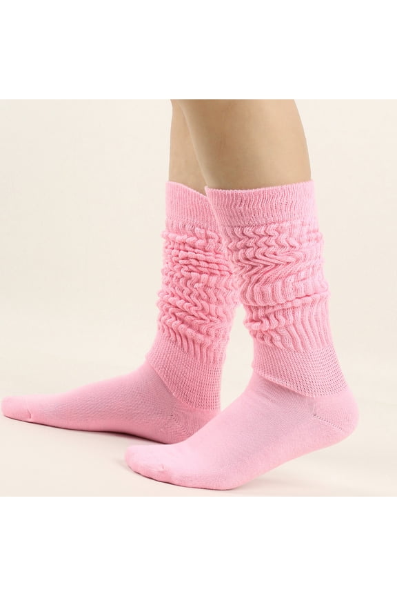 Slouch Socks for Women Men High Crew Knee Long Tube Boots Slouchy Thigh Soft Scrunch Boot 80s Fall Winter Sock Pink 2 Free Size