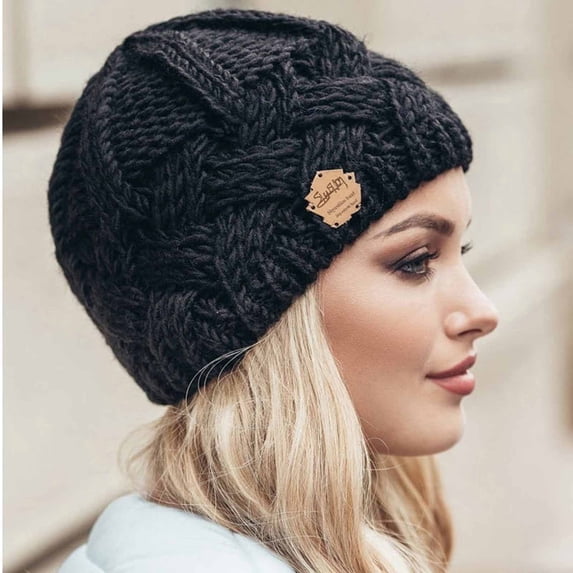 BLTIBY Slouchy Beanie Hat for Men Women Solid Color Chunky Knitted Winter Hat Warm Fall Bonnet Femme Hats Black One Size