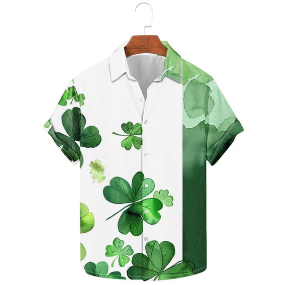 BLTIBY St. Patrick's Day Shirt for Men Button Down Irish Shamrock Printed Vintage Short Sleeve Lapel Shirts Casual Loose Fit Top Multicolor 9 S