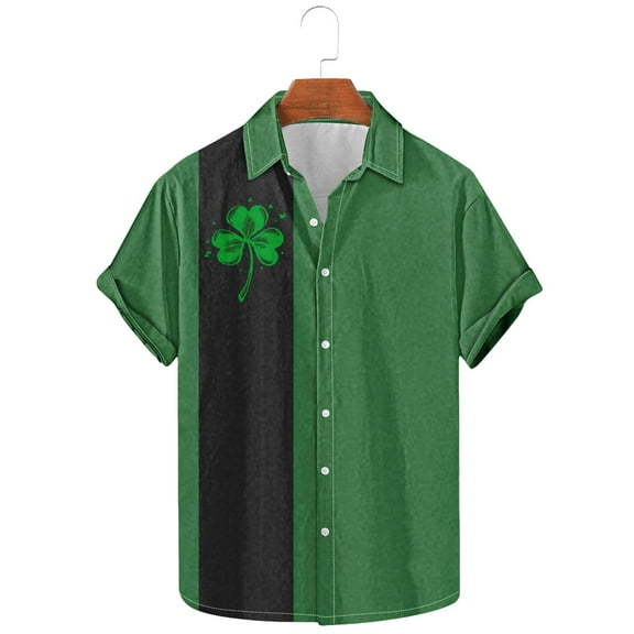 BLTIBY St. Patrick's Day Shirt for Men Button Down Irish Shamrock Printed Vintage Short Sleeve Lapel Shirts Casual Loose Fit Top Multicolor XXL