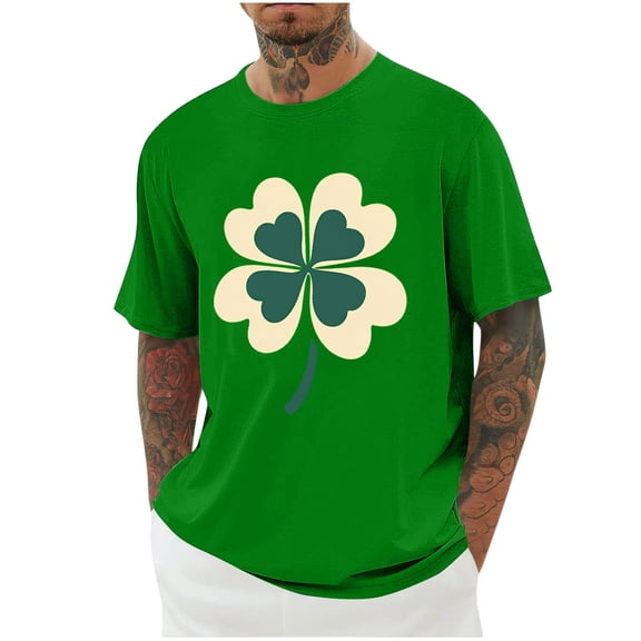 BLTIBY St. Patrick's Day Shirts for Men Short Sleeve Round Neck Printed Blouse Fashion Lightweight Casual Pullover Tops 2025 Green 3 4XL