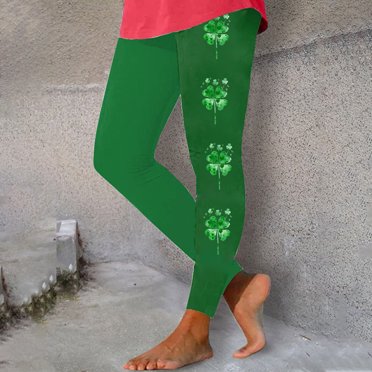 St Patricks Day Leggings For Women, St Patrick's Day Women's Leggings With Irish Green Clover Print Yoga Pants Women's Long Casual Pants Clover Leggings Irish Saints Tights, Yellow, L