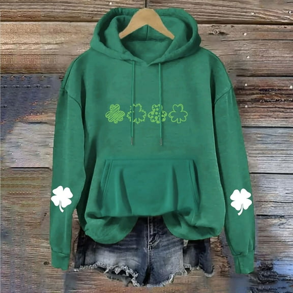 BLTIBY St Patricks Day Sweatshirt Hoodies for Women Spring Fall Lucky Printed Long Sleeve Round Neck Fashion Causal Pullover Tops Green 2 S