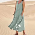 thumbnail image 1 of BLTIBY Summer Cotton Linen Dresses for Women Sleeveless Printed Round Neck Loose Casual Maxi Dress with Pockets Sky Blue S, 1 of 5