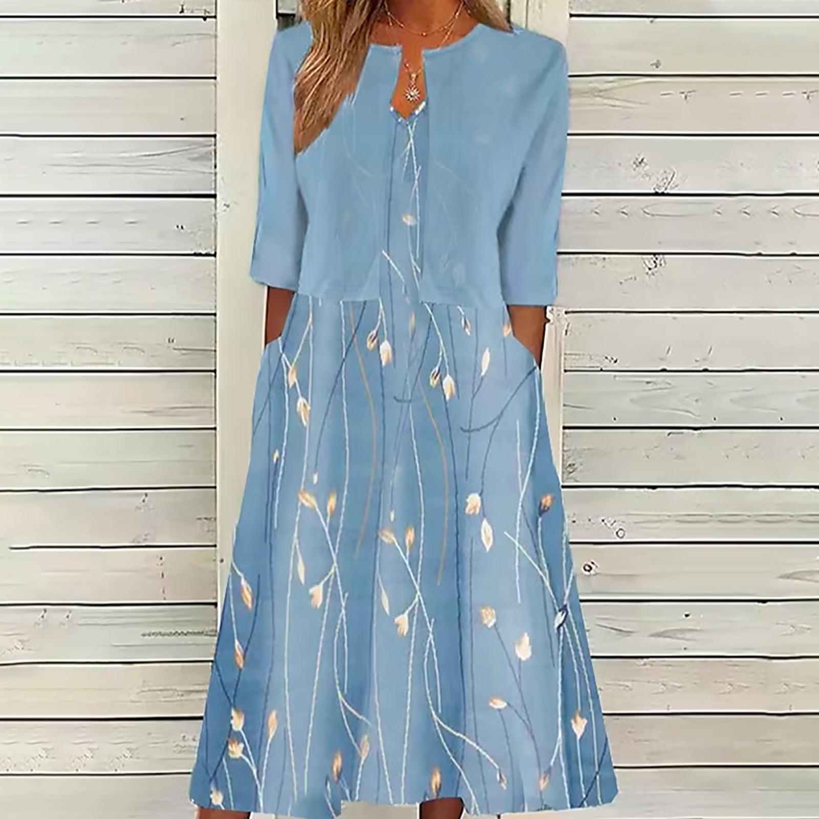 BLTIBY Summer Dress for Womens 2025 Floral Boho Two Piece Dresses with  Cardigan Sleeveless V Neck Flowy A-Line Maxi Dress Light Blue XL - Walmart  Business Supplies