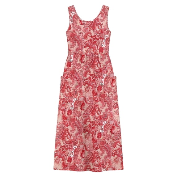 BLTIBY Summer Dresses for Women Flowy Casual Round Neck Sleeveless Printed Midi Dress Beach Vacation Sundresses with Pockets Hot Pink XL