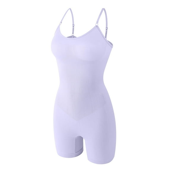 BLTIBY Suspender Strap Bodysuit for Women V Neck Solid Color Shorts Jumpsuit Tummy Control Seamless Shapewear Fashion Comfort Bodysuits Purple XXL