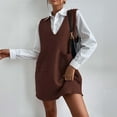 thumbnail image 1 of BLTIBY Sweater Vest Dress for Women Casual V Neck Sleeveless Casual Soft Knit Stretch Lightweight Y2K Pullover Tank Dresses with Pocekts Brown L, 1 of 9