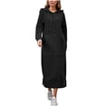 thumbnail image 1 of BLTIBY Sweatshirts Dress for Women Hoodie Plus Size Trendy Oversized Drawstring Long Dresses Pullover Side Split Sweatshirt with Pockets Black S, 1 of 8