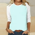 thumbnail image 1 of BLTIBY Sweatshirts for Women Trendy Crop Sweatshirt for Womens Patchwork Color 3/4 Sleeve Loose Round Neck Pullover Blouse Tunic Tops Light Blue M, 1 of 5