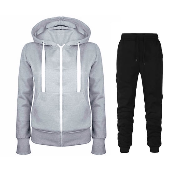 BLTIBY Sweatsuits for Women Set 2 Piece Jogging Fleeced Outfits Long Sleeve Hoodies Zip Sweatshirt Sweatpants Drawstring Tracksuit with Pockets Gray L