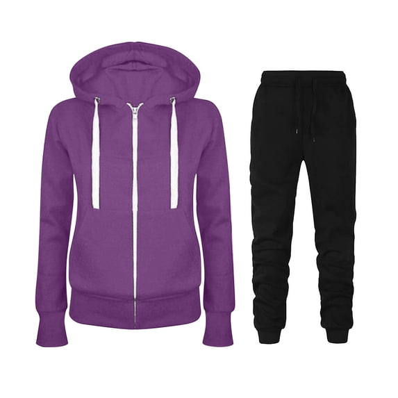 BLTIBY Sweatsuits for Women Set 2 Piece Jogging Fleeced Outfits Long Sleeve Hoodies Zip Sweatshirt Sweatpants Drawstring Tracksuit with Pockets Purple L