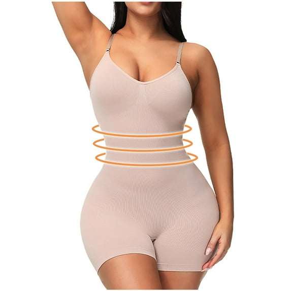 BLTIBY Tank Top Bodysuit for Women U Neck Solid Color Shorts Jumpsuit Tummy Control Seamless Shapewear Comfy Fashion Bodysuits Beige M