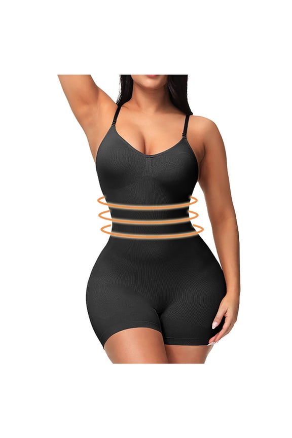 Tank Top Bodysuit for Women U Neck Solid Color Shorts Jumpsuit Tummy Control Seamless Shapewear Comfy Fashion Bodysuits Black L