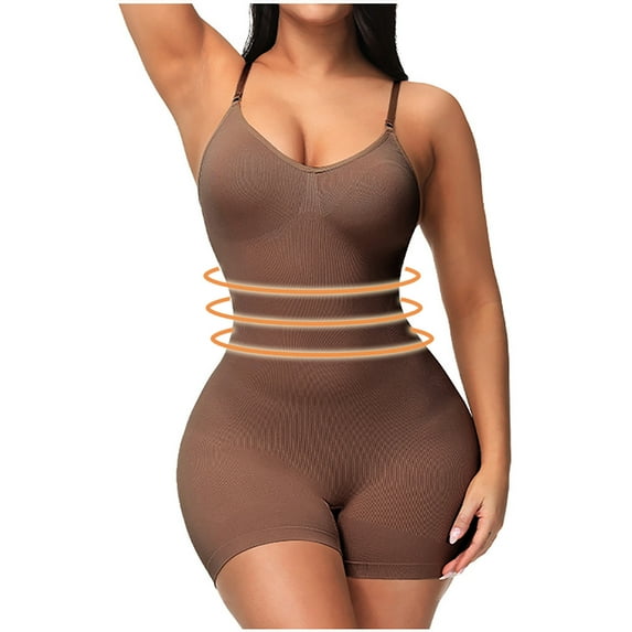 BLTIBY Tank Top Bodysuit for Women U Neck Solid Color Shorts Jumpsuit Tummy Control Seamless Shapewear Comfy Fashion Bodysuits Coffee S