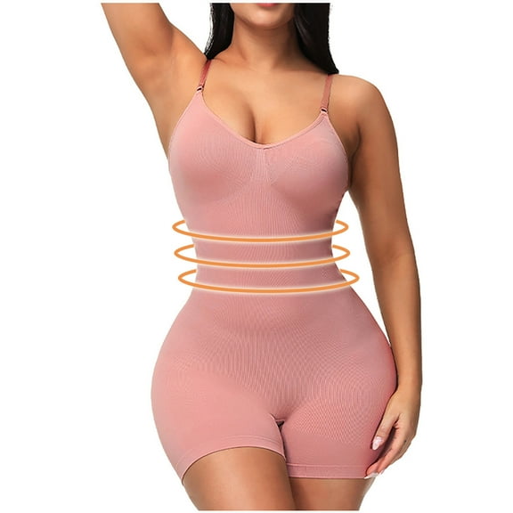 BLTIBY Tank Top Bodysuit for Women U Neck Solid Color Shorts Jumpsuit Tummy Control Seamless Shapewear Comfy Fashion Bodysuits Pink S