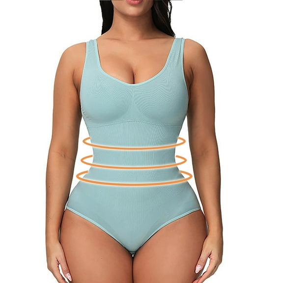 BLTIBY Tank Top Bodysuit for Women U Neck Solid Color Thong Jumpsuit Tummy Control Seamless Shapewear Comfy Fashion Bodysuits Green M